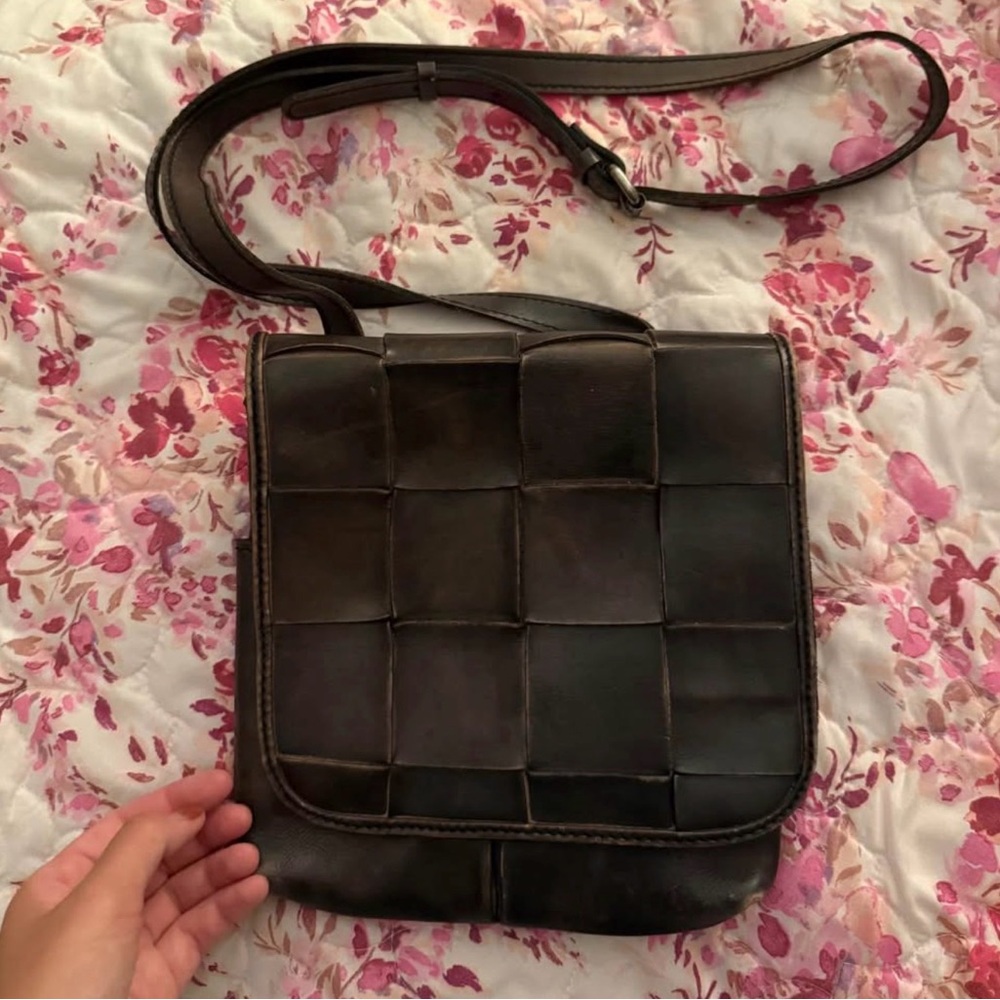 Patricia Nash Dark Brown Woven Leather Crossbody Bag